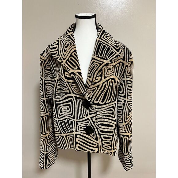Painted Pony tapestry jacket in a beige/black geometric print. Size XL - Picture 1 of 7